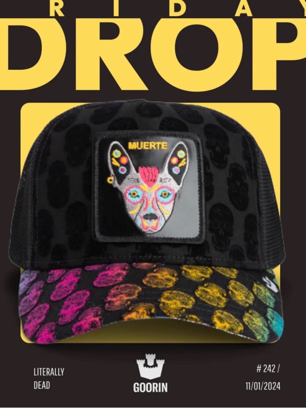 Goorin Bros "DIA DE MUERTOS" Trucker Hat. Mesh SnapBack. NWT